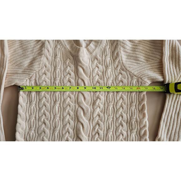 EUC ELIE TAHARI Women's 100% Cashmere Cable Knit Puffy Sleeve Classic Sweater M - Picture 4 of 8